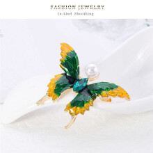 Jewelry Artificial Pearl Butterfly Brooch Green Butterfly Brooch Adorable Wedding Crystal Rhinestone Brooch