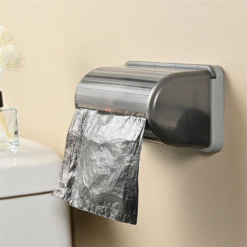 (Gray) Space-Saving Wall Mount Trash Bag Dispenser 1
