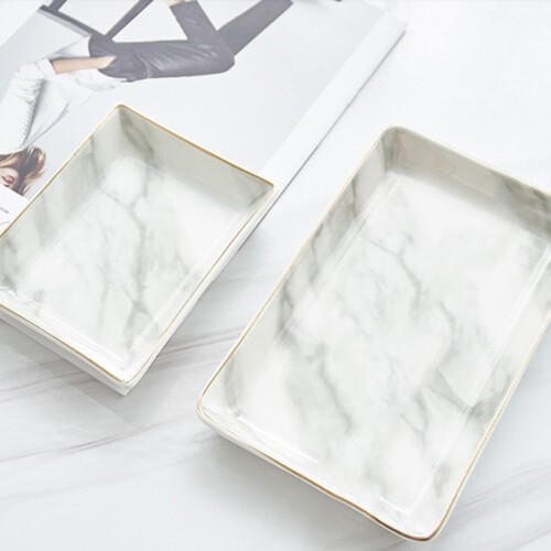 Ceramic Storage Tray Nordic Style Rectangular Marble Pattern Practical Decoration Jewelry Display Tray,Gray Small 1