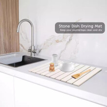 (White, 60*39cm) Quick Dry Diatomaceous Earth Dish Mat - Heat Proof