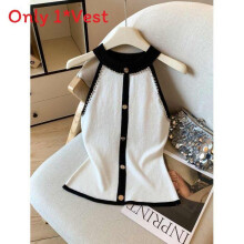 (White,L)Camiseta sin mangas pequeña de tela de malla con botones dorados con efectos 3d para verano para mujeres informal