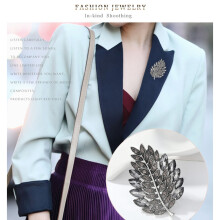 Crystal Rhinestones Leaf Vintage Antique Metal Decor Brooch Pin for Women