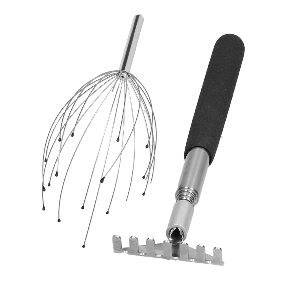 Stainless Steel Handheld Scalp Massager & Retractable Back Scratch 24cm