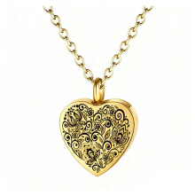 Pet Loss Cremation Pendant Memorial Necklace Engrave Heart-gold