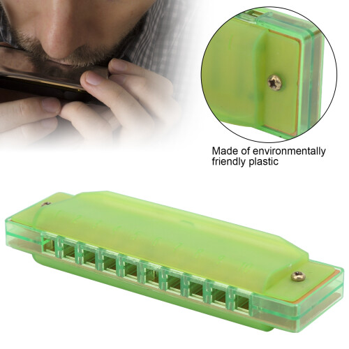 Translucent Green 10-Hole Plastic Harmonica with Storage Box for Kids 2