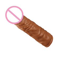 (Single-port liquid silicone cover short) Silicone Penis Extender Sleeve - Reusable Male Sex Toy