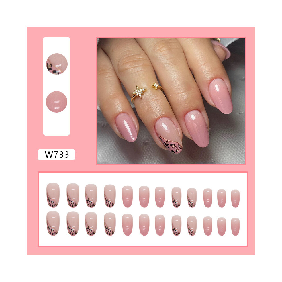 Roc-Electron Pink (Standard) Glossy Leopard False Nails - 50 Char