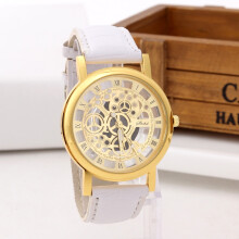 (Gold White) Mens Luxury Fashion Stainless Steel Quartz Military Sport Wrist Watch Dial