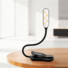 Luz de Leitura Recarregável com 10 LEDs, 3 Temperaturas de Cor, Design Portátil com Clipe para Livros e Haste Flexível de 360