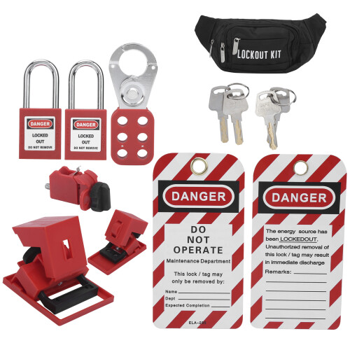 Compact Lockout Tagout Kit with Lockset Fitting Tools and Portable Bag 1