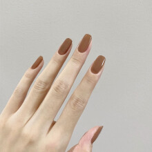 (Jelly Glue Model) Stage Fake Nails - Durable Mid-Length Brown