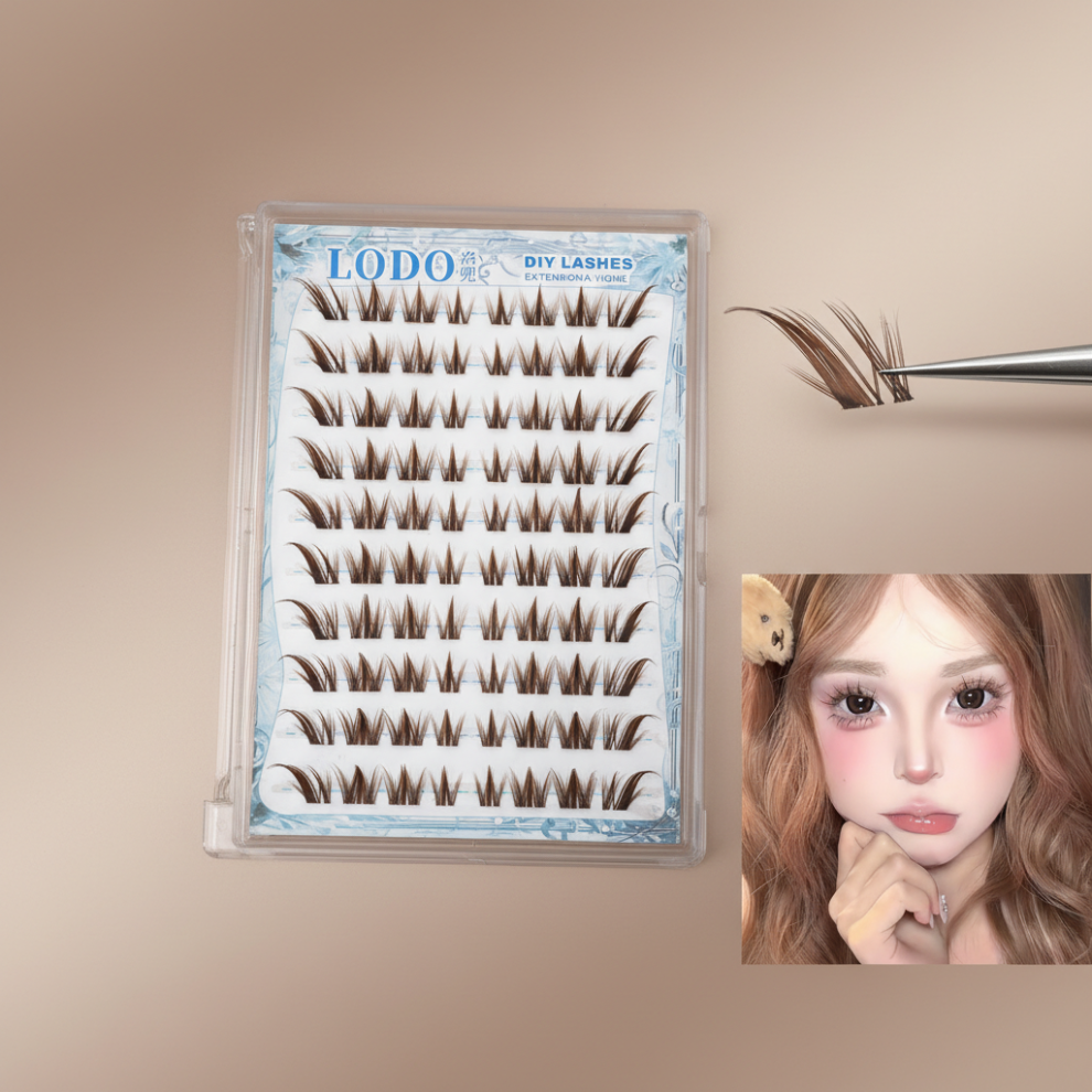 Roc-Electron (Glue Needed) Fox-Eye False Lashes, Natural Thick Cluster Style