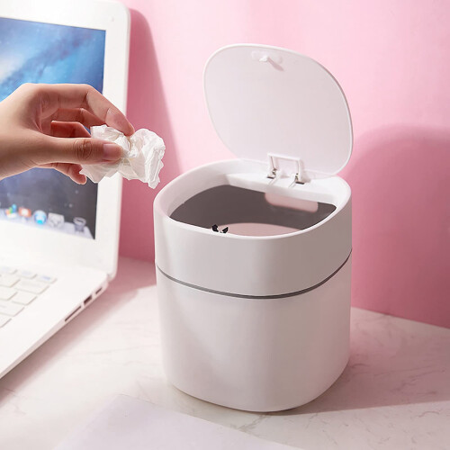 MüLl Eimer Desktop Abfall Eimer mit Aufklappbarem Deckel Kleiner Tisch Abfall Eimer Anmutiger Runder Eck Papier Eimer für Zuhause B 1