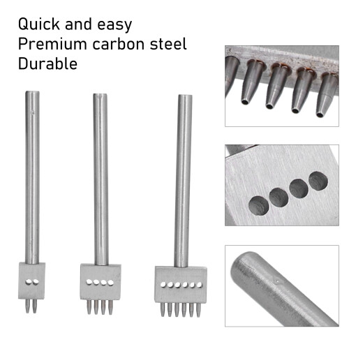 3Pcs Leather Perforated Tool Kit, Silver Carbon Steel, 5mm Durable 1
