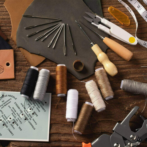 29Pcs Leather Sewing Kit with Needles Thread Tape Thimble Repair Kit 1
