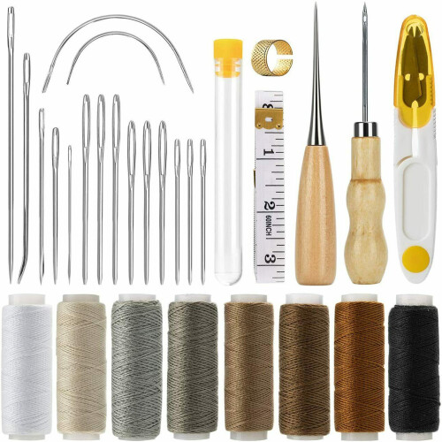 29Pcs Leather Sewing Kit with Needles Thread Tape Thimble Repair Kit 2