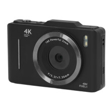 4K 48MP Digital Camera with 2.8 Inch IPS Screen, 16X Zoom, Autofocus, Portable for Travel Vlogging, Black