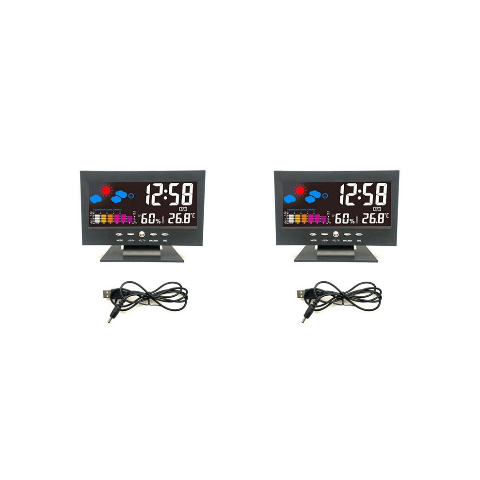 2X Lcd Color Screen Digital Snooze Alarm Clock Weather Forecast Station Temperature Humidity Date Display Clock 6033605874435