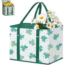 Sacs D'Épicerie Réutilisables, Sac de Pique-Nique Pliable Non Tissé de Capacité, Fond Renforcé avec Poignées C