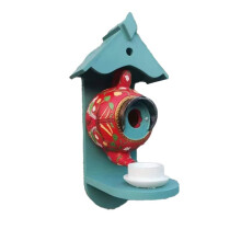 Resin Teapot Birdhouse Feeder-Outdoor Hanging Wall Mount Feeder for Garden Home Decor,Durable and Weather-Resistant A