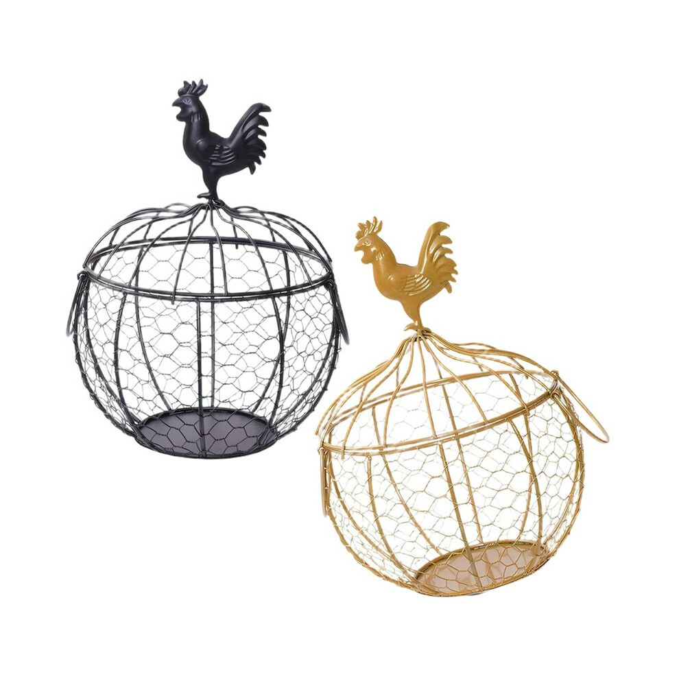 Iron Wire Storage Basket With Rooster For Kitchen Countertop Fruit Vegetable Organizing Rustic Farmhouse Metal Basket Tauoh