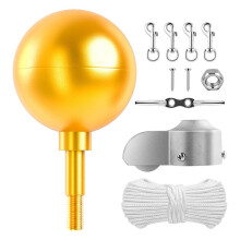 Flag Pole Topper & Hardware Parts Repair Kits,Halyard Rope, Cleat Hook, Flag Swivel Snap Clips Gold