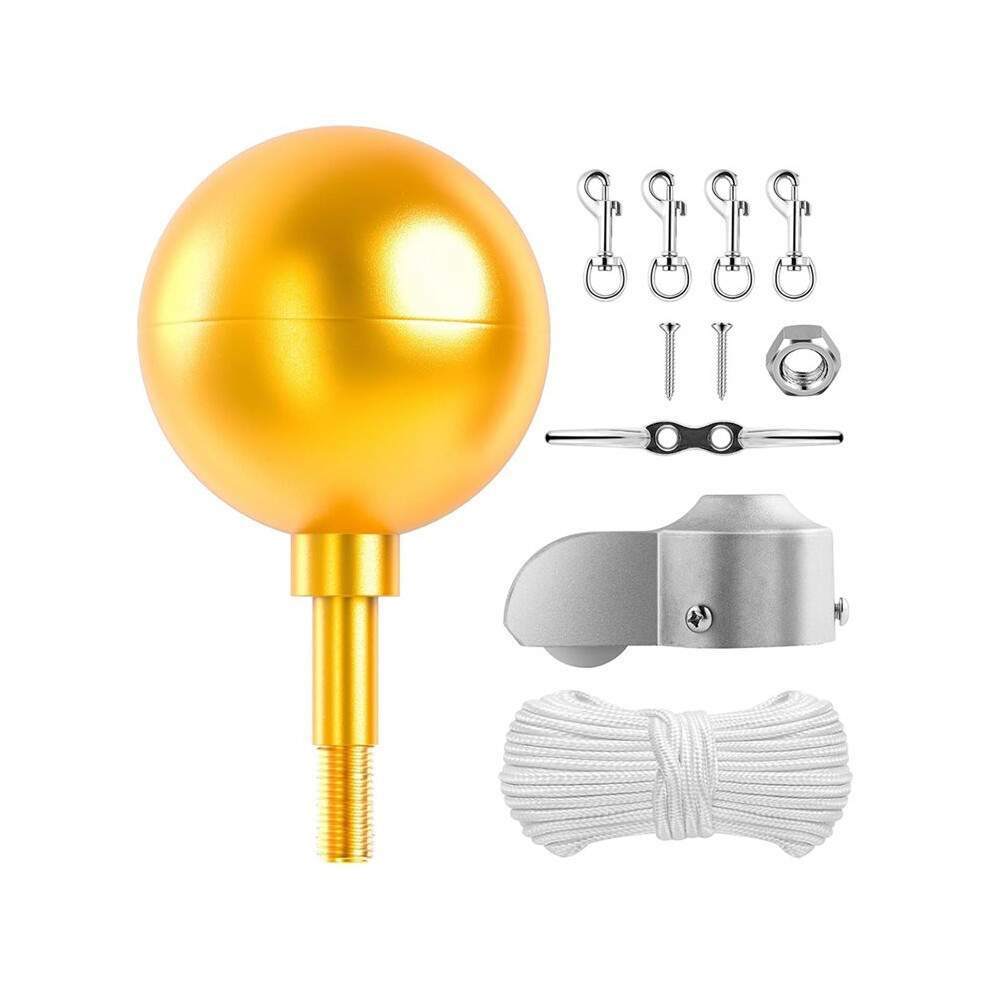 Flag Pole Topper & Hardware Parts Repair Kits,Halyard Rope, Cleat Hook, Flag Swivel Snap Clips Gold 4712560772209