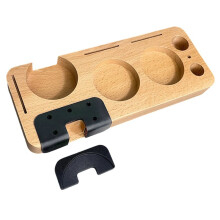 Base de Madeira para Compactador de Café Expresso com Suporte Integrado de Silicone Antiderrapante para Compactação em Porta-Filtros de 51/54/58 mm