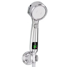 High Pressure Handheld Bathroom Shower Water Saving Showerhead Adjustable Gush Digital Temperature Display Silver