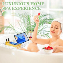Expandable Drain Bath Caddys Tray for Tub, Multifunctional Acrylic Bathtub Tray Bathroom Organizer, Imple Bathtub Table