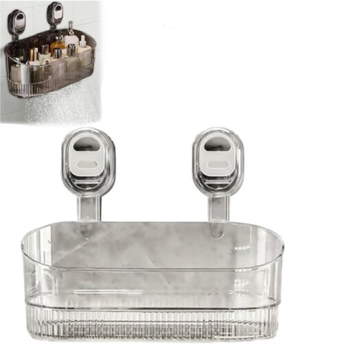 Suction Storage Box, No-Drill Bathroom Suction Storage Box - Large Capacity for Bathroom, Kitchen (Gray) B