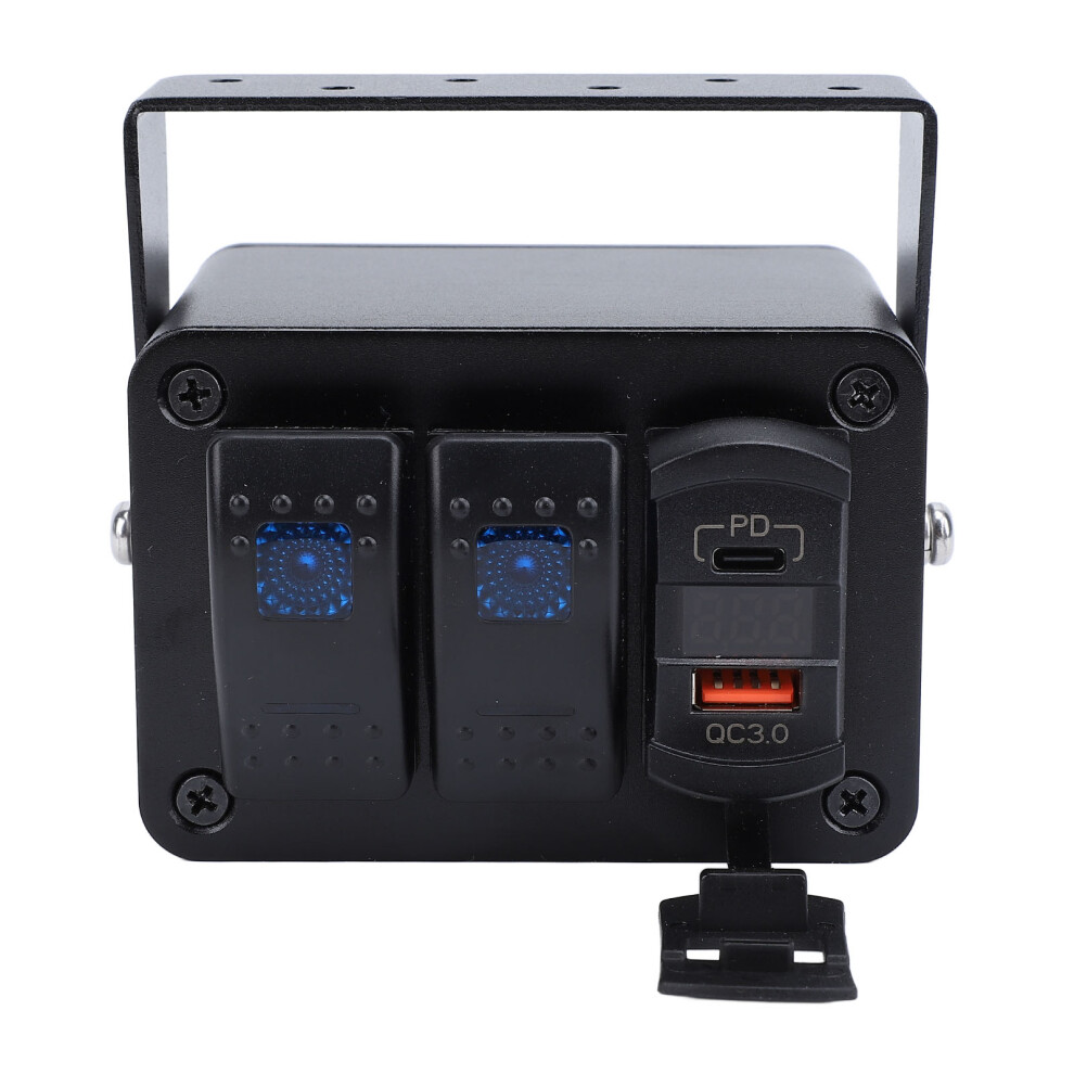 Car Boat Waterproof 2 Gang Toggle Switch Box With Usb Qc3.0 & Voltage Meter Blue/Light 8781391033991
