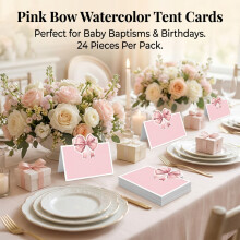 (Pink Bow Cards 24Pcs) Cartoon Bowknot Watercolor Tent Card - Baby Gift