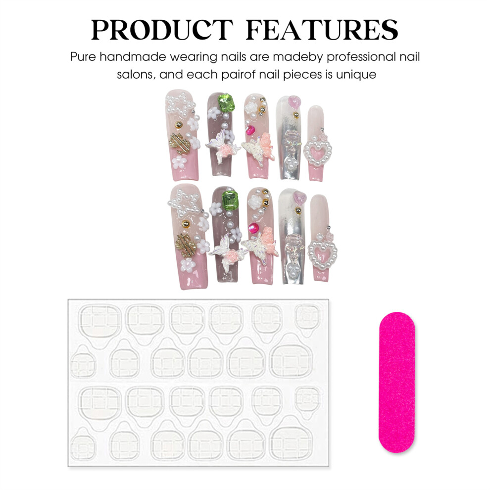 Roc-Electron (S) Colorful French Butterfly Fake Nails - Long Lasting & Flexible