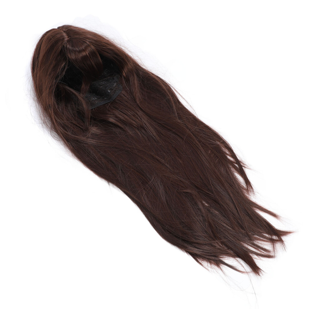 Dark Brown Long Straight Synthetic Wig with Bang, High Density, Heat-Resistant