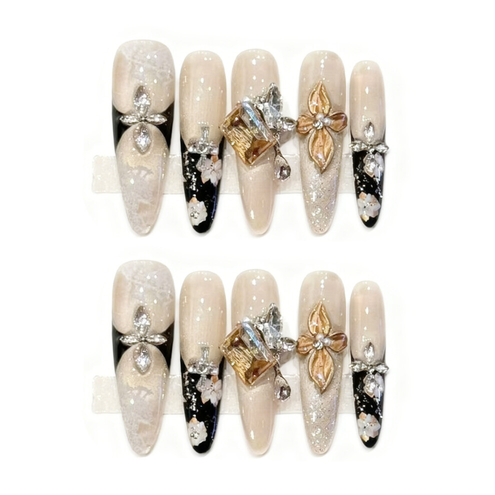 Dcph-Clothing (688 Fine Dog Tip, Xs) Rhinestone Floral Fake Nails - 10Pcs