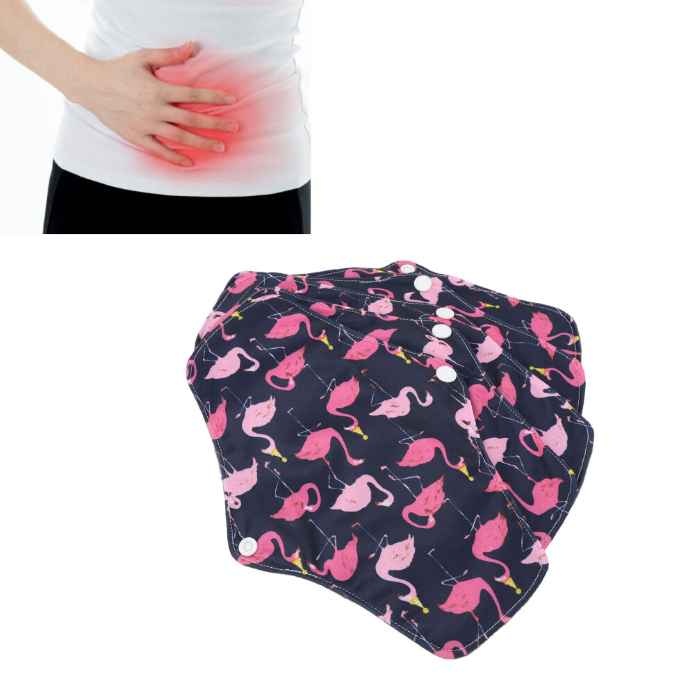 5pcs Bamboo Charcoal Reusable Menstrual Pads M Size Floral Printed, Super Absorbent