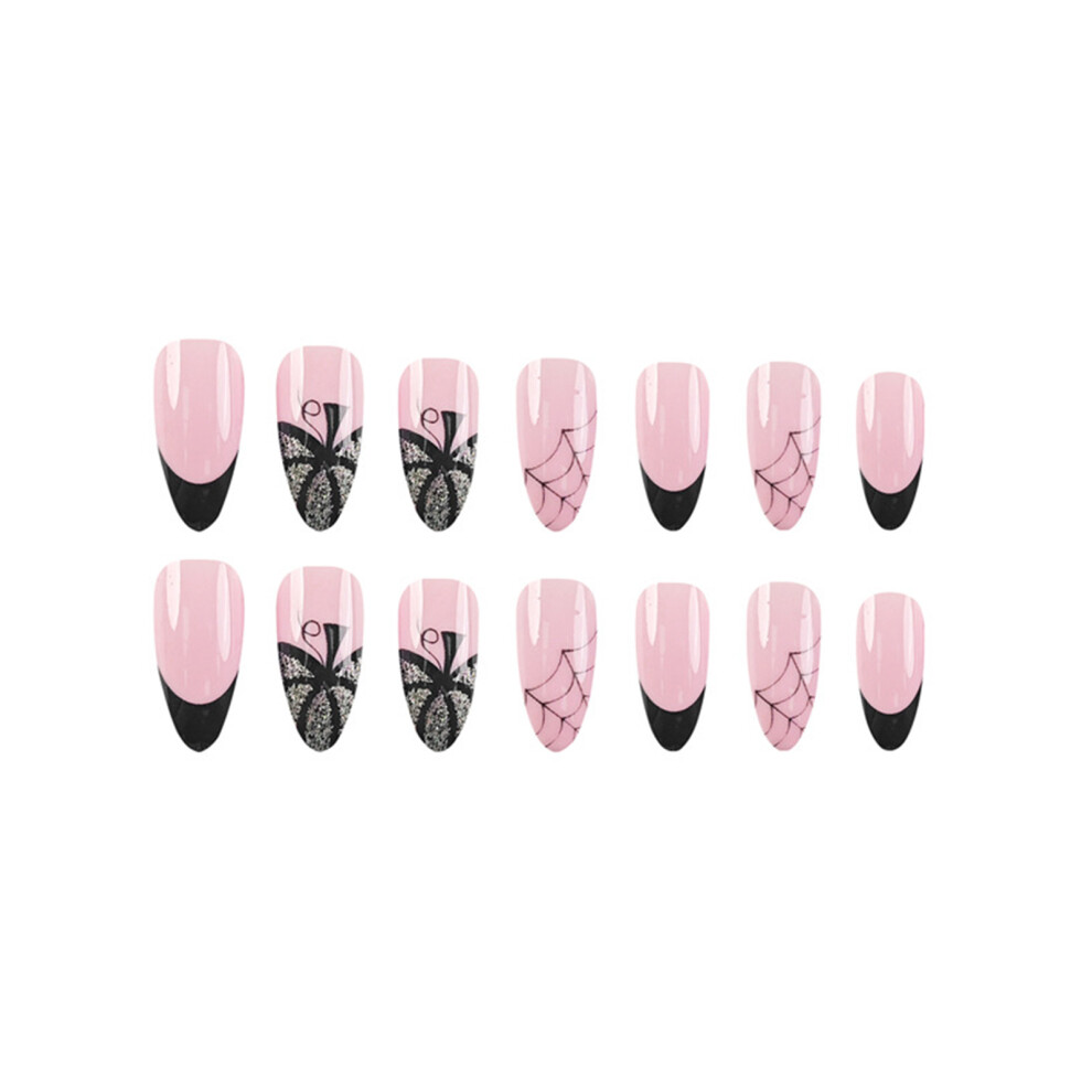 Zhouq-Outdoors Halloween Pink Reusable False Nails - 50 Char