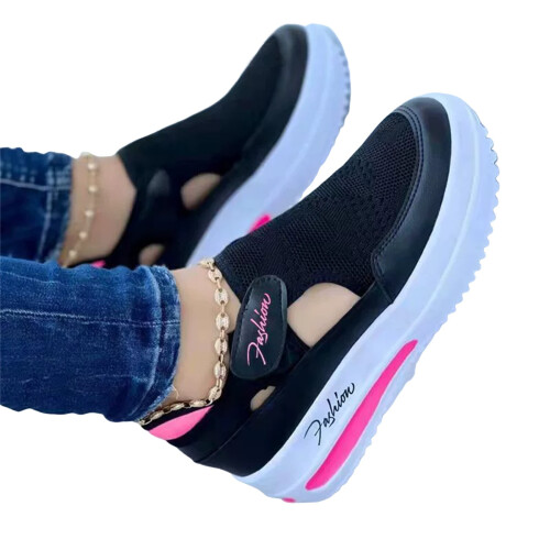 (Black, 35) Women\'s Breathable Fly Knit Flat Shoes
