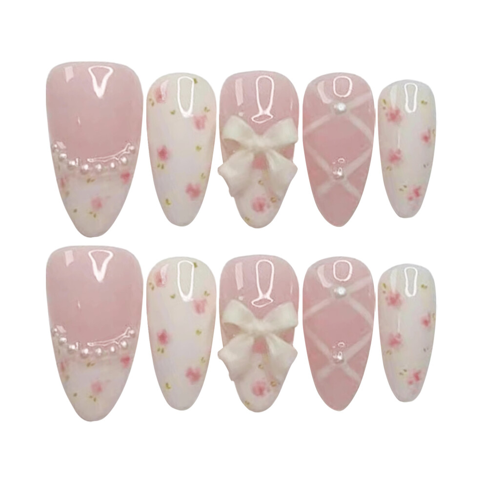 Reach-Tools Cream (S) Floral Almond Fake Nails - 10Pcs