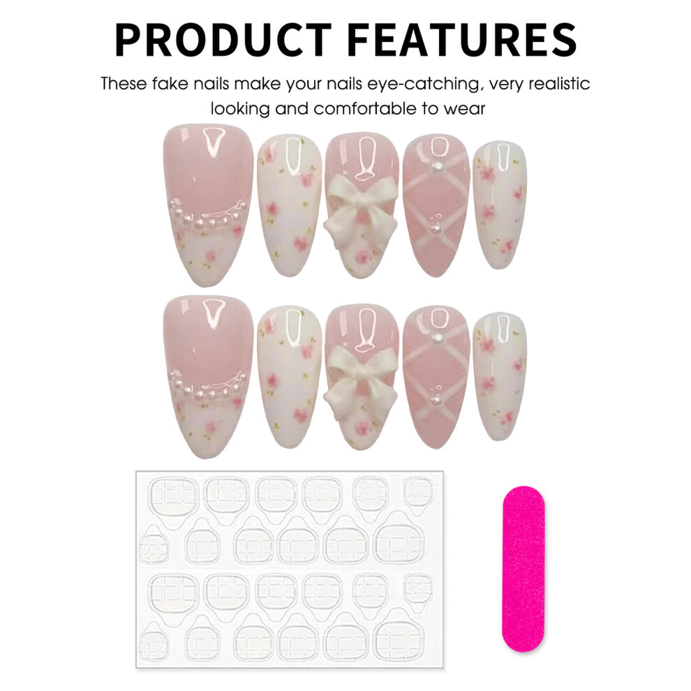 Hue-Grain (Xs) Floral Almond Fake Nails - 10Pcs