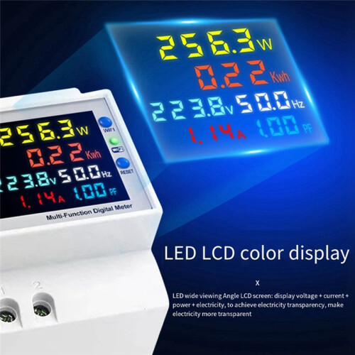 Tuya WiFi Intelligent Digital Display Electricity Meter DIN-Rail Voltage Current Meter Power Factor Frequency Meter B 2