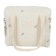 Large Capacity Beige Flower Cotton Stroller Storage Bag 30x12x36cm