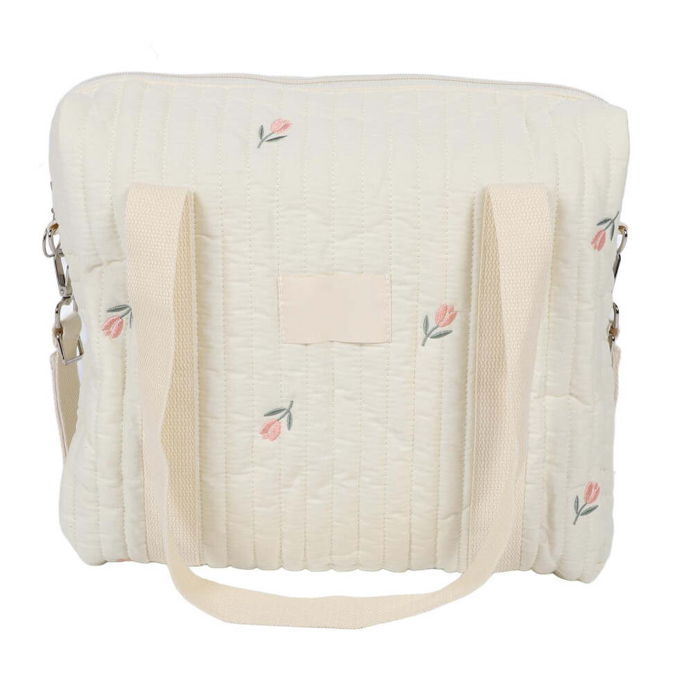 Large Capacity Cotton Stroller Storage Bag Flower 30X12x36cm Beige