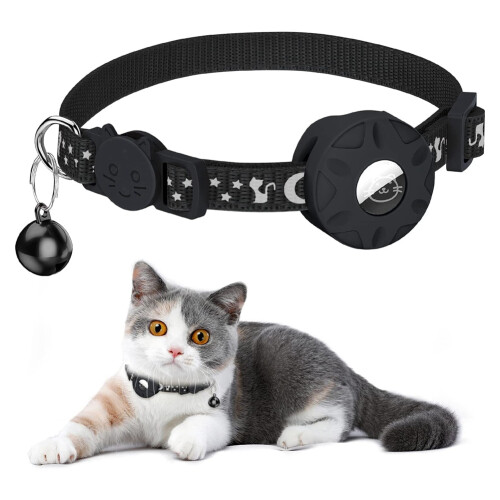 Para Air Tag Cat Collar, Coleira Refletiva para Gato com Fivela de SegurançA e Suporte ImpermeáVel em Largura de 3/8 Polegadas, Preto 2
