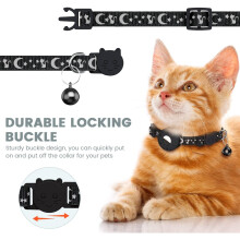 FüR Air Tag Katzenhalsband, Reflektierendes Halsband für Katzen mit Sicherheitsschnalle und Wasserdichter Halterung im 3/8 Zoll Breite, Schwarz