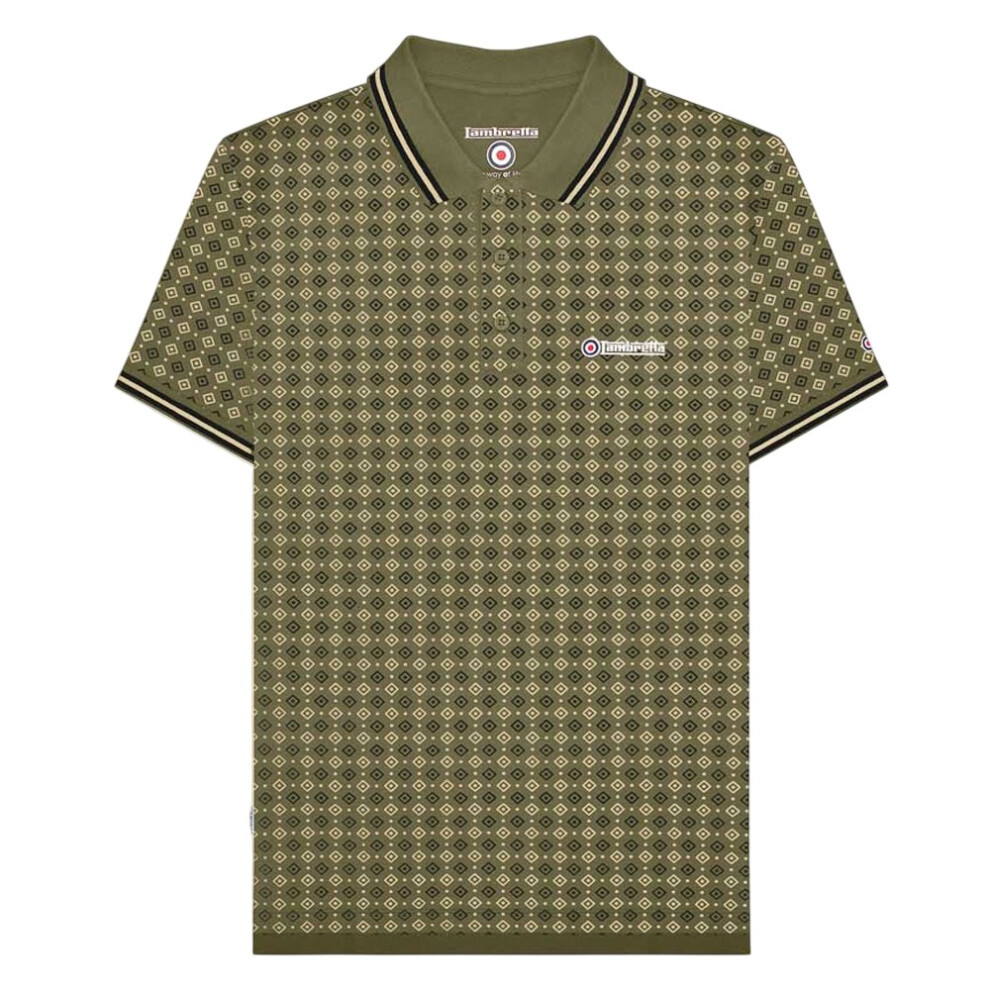 Lambretta (Xxl, Khaki ) Mens Ss25 Geometric Polo Shirt Green