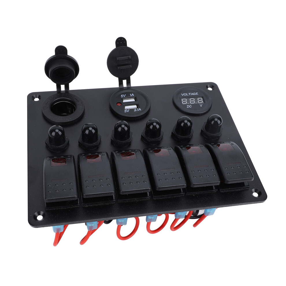 12-24V 6 Gang Rocker Switch Panel With Dual Usb & Digital Voltmeter, Ip66 9371391042131