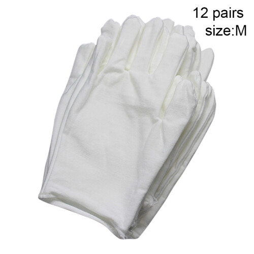 (M) 12 Pairs Cotton White Soft Work Gloves