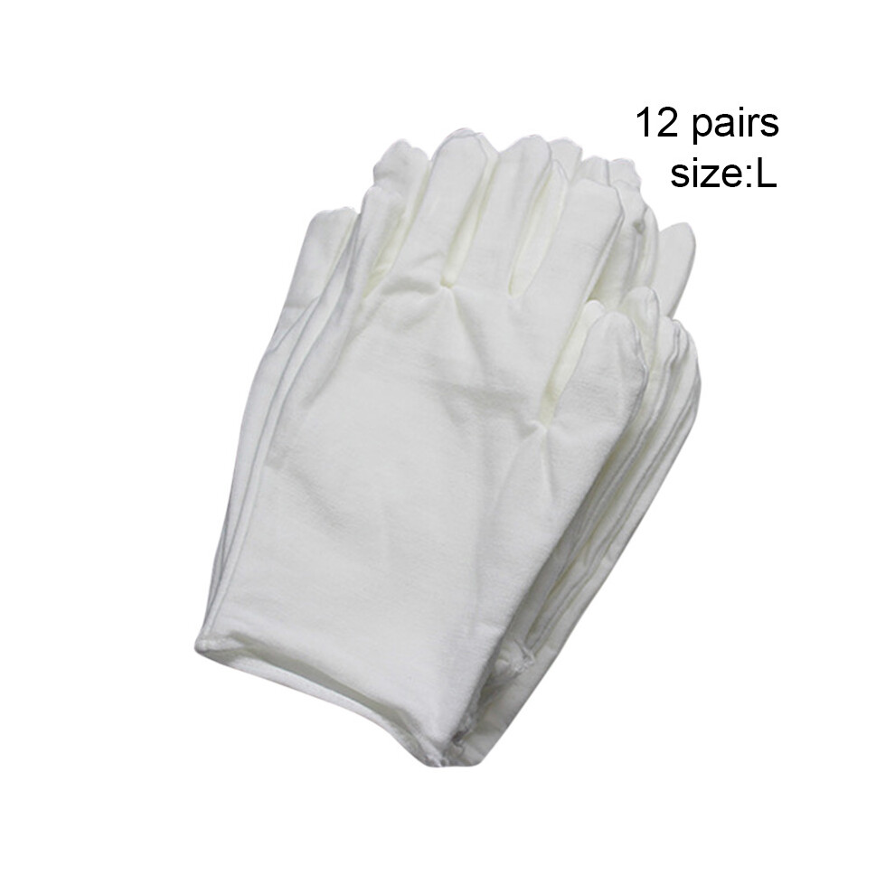 (L) 12 Pairs Cotton White Soft Work Gloves 6001832624994